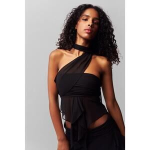 Guizio Chiffon Wrap Around Top Black - M